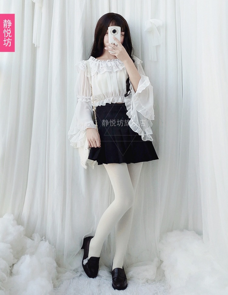 Chiffon lace top, short long-sleeved lolita shirt, Lolita daily dress, soft girl base, strapless pic 9