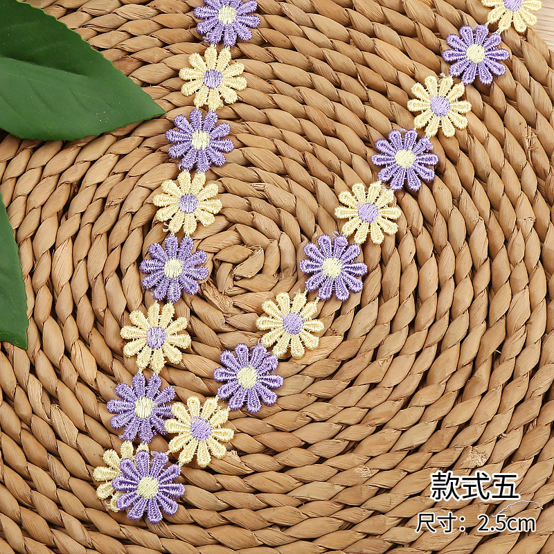 Factory direct sales of water-soluble lace, 10-petal lace, colorful flower embroidery lace headwear decals in stock pic 15