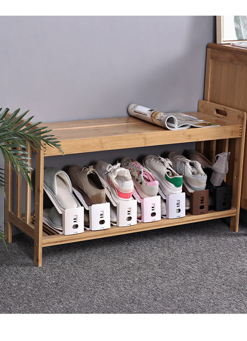 Plastic shoe rack and shoe support, adjustable one-piece double-layer simple solid-color shoe storage rack, dormitory storage, movable pic 40