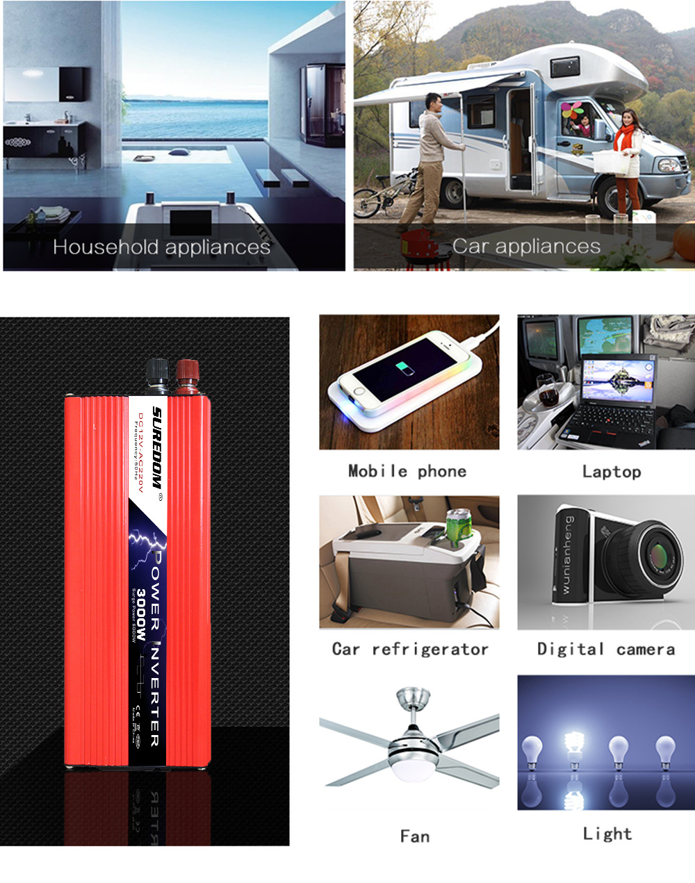 3000w 逆变器 跨境爆款车载逆变器带双USB 太阳能光伏逆变转换器详情4