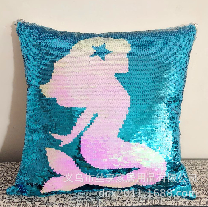 Customized double-sided color positioning embroidered sequin unicorn throw pillows sofa cushions flip print decorative items pic 22