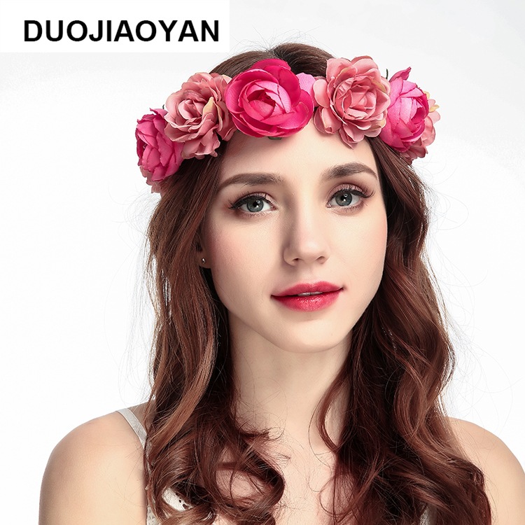 Realistic garland headwear, fabric rose flower bride garland, forest-themed super fairy vacation photography, hair accessory pic 14