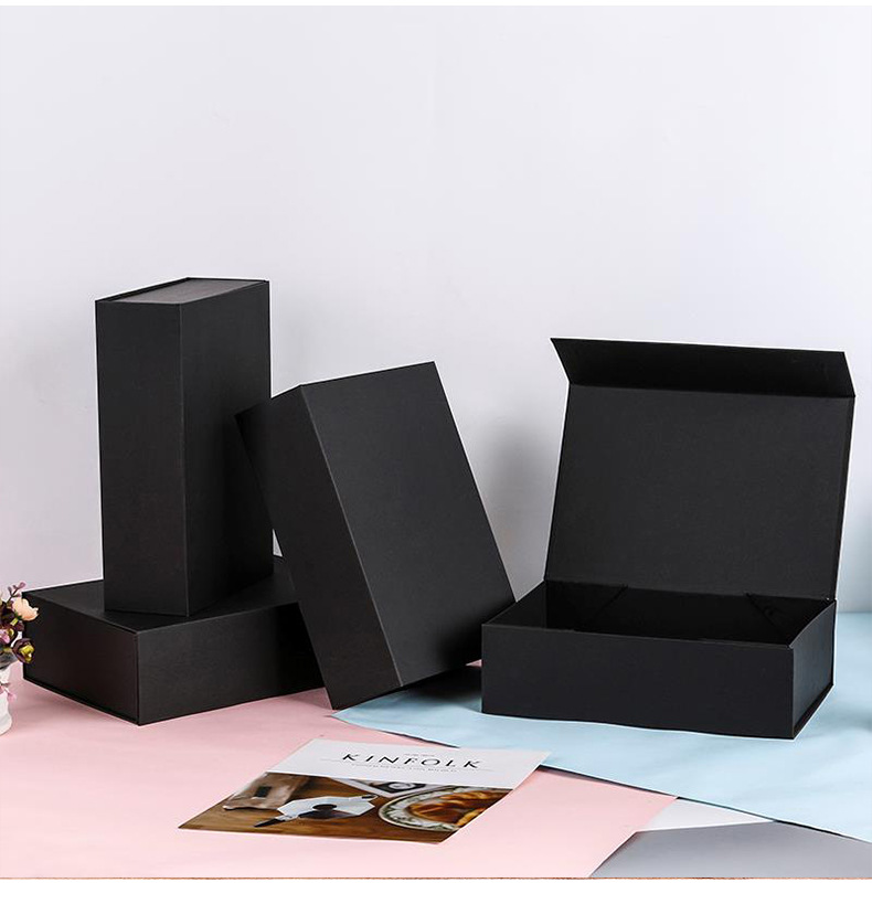 Wholesale of black folding one-piece flip cover packaging box, magnetic hard paper packaging box with top and bottom covers, gift box pic 12