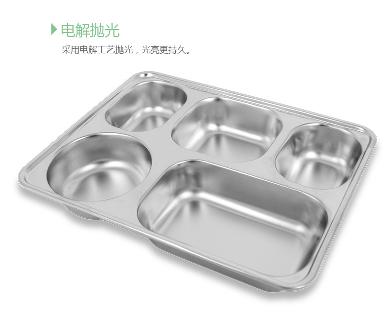 不锈钢五格快餐盘食品级材质耐用便携可叠放学生单位食堂专用详情5