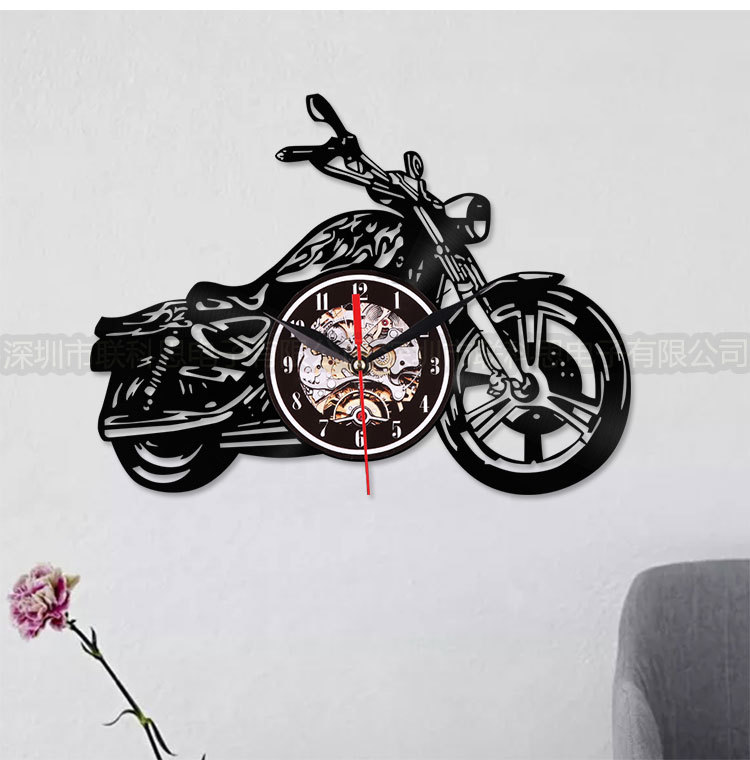 亚马逊热卖爆款产品 创意黑胶摩托车造型客厅装饰复古LED石英墙钟详情17