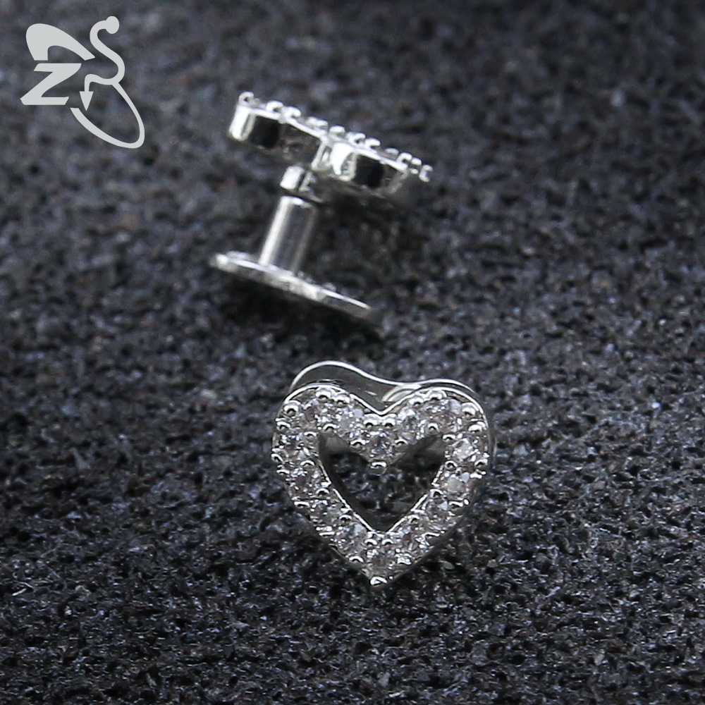 欧美风格316钛钢镶锆石心形埋骨钉 不锈钢人体穿刺饰品 厂家直批 其他款式埋钉饰品可选详情2