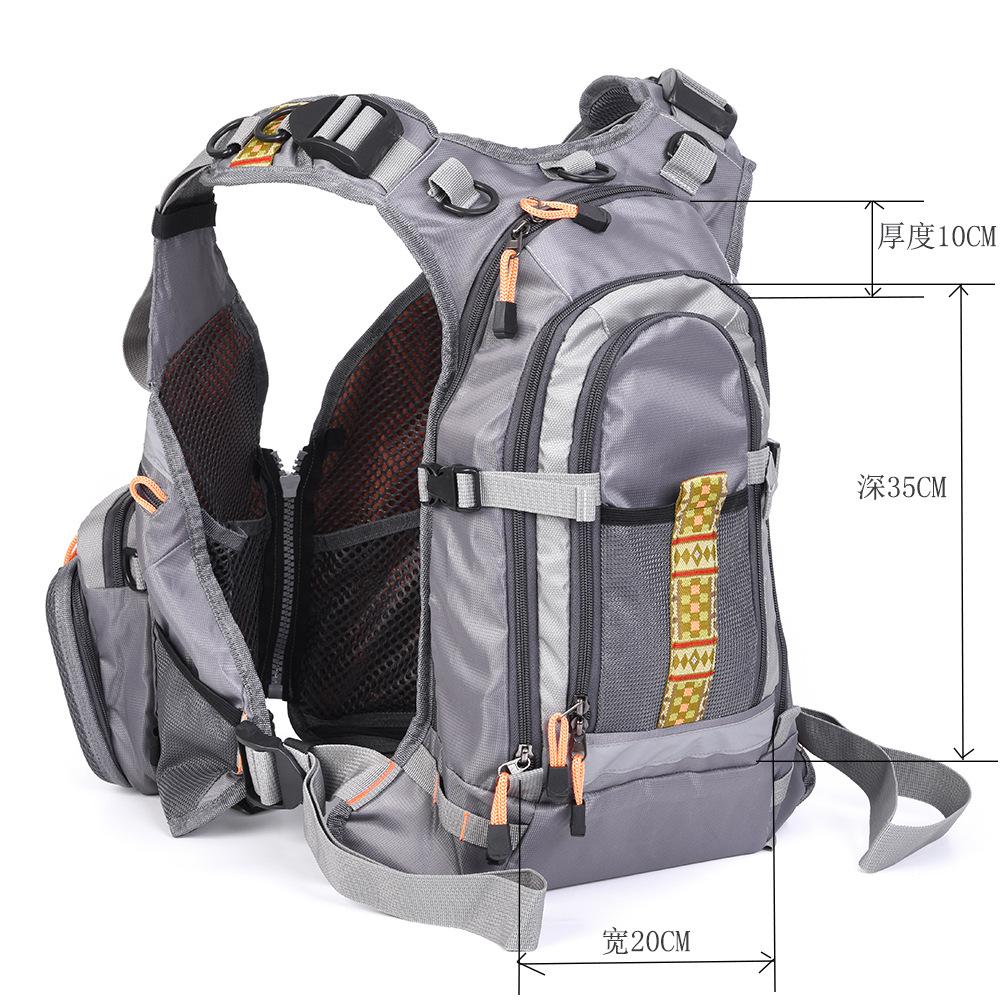 Fishing vest + life jacket + backpack, multi-functional life jacket, fly fishing backpack with multiple pockets pic 3