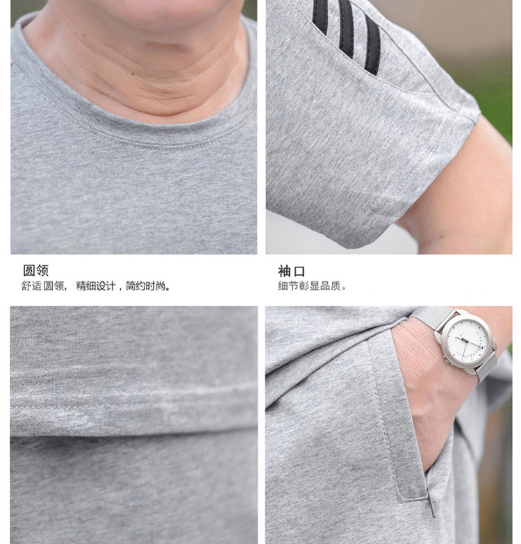 夏季中老年圆领宽松爸爸装短袖棉T恤运动套装男老人薄款衣服批发详情11