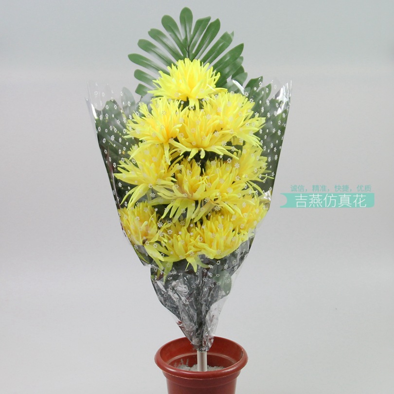 Fan-shaped artificial chrysanthemum manufacturer, 12-head artificial flower finished products, golden thread chrysanthemum artificial hand bouquet, 18-head artificial silk flower pic 12