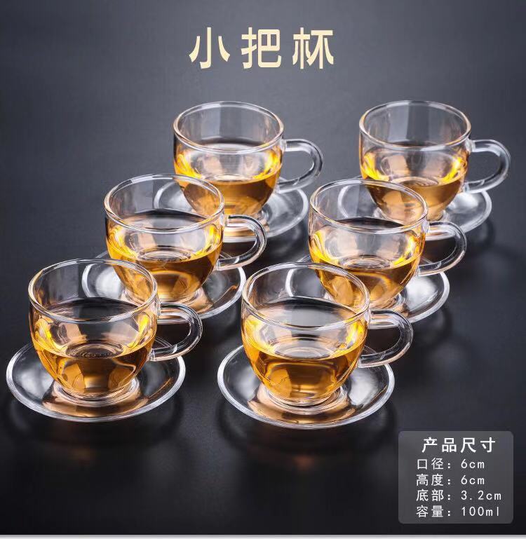Factory wholesale of glass small tea cups, tea tasting cups, magnolia cups, heat-resistant Gongfu tea cups, thickened small tea cups with handles pic 10
