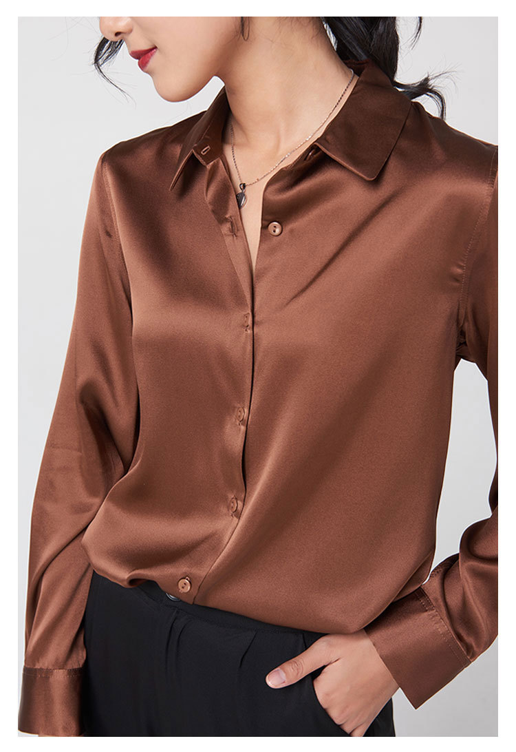 Mulberry silk and real silk shirt for women, Spring and Autumn 2025 professional attire, color-blocking long-sleeved shirt for commuting, figure-hugging, square-neck cardigan pic 18