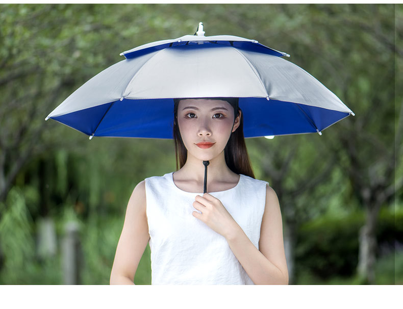 双层黑胶防雨钓鱼伞帽头戴式雨伞防晒采茶头顶雨伞帽户外遮阳垂钓详情29