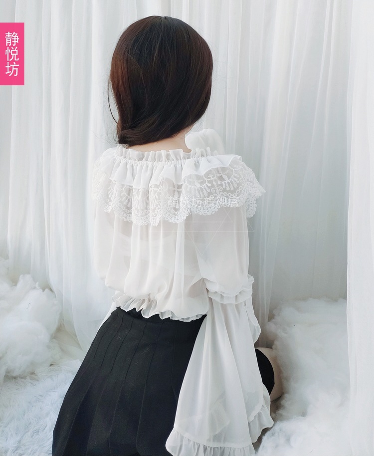 Chiffon lace top, short long-sleeved lolita shirt, Lolita daily dress, soft girl base, strapless pic 3