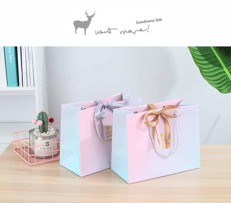 New InS-style packaging bags, gradient gift bags, clothing store handbags, paper bags with logo printing, gift bags pic 3