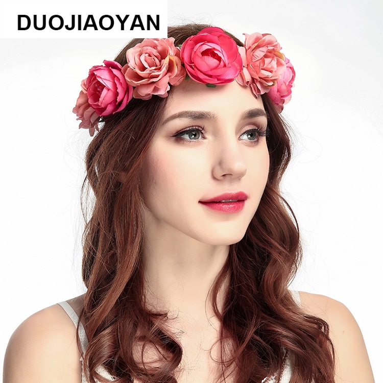 Realistic garland headwear, fabric rose flower bride garland, forest-themed super fairy vacation photography, hair accessory pic 13