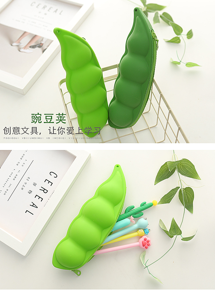 New silicone pea pencil case for students, large-capacity pencil case, storage, super large capacity, creative pic 10