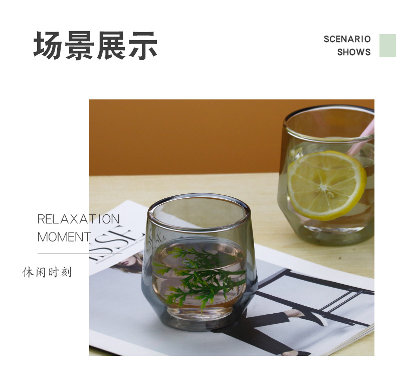 Double-layer colored glass cups, tea brewing cups, household drinking cups, multiple specifications available, high borosilicate heat-resistant milk cups pic 22