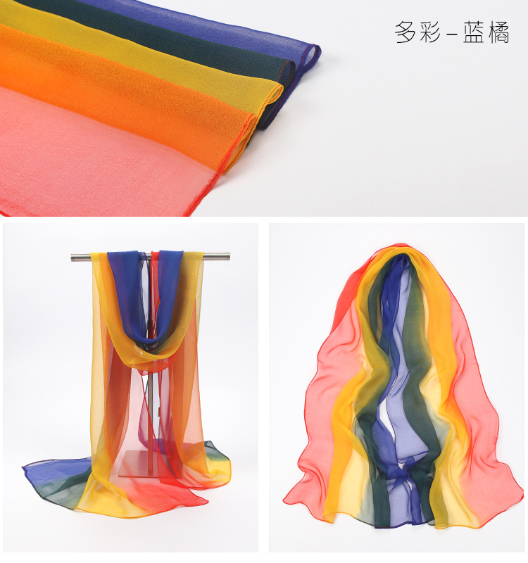 渐变纯色女士韩国雪纺纱巾春夏季薄款保暖防晒披肩百搭长条窄丝巾详情14