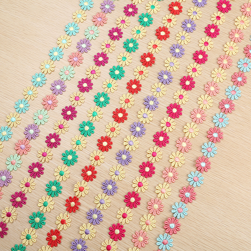 Factory direct sales of water-soluble lace, 10-petal lace, colorful flower embroidery lace headwear decals in stock pic 6
