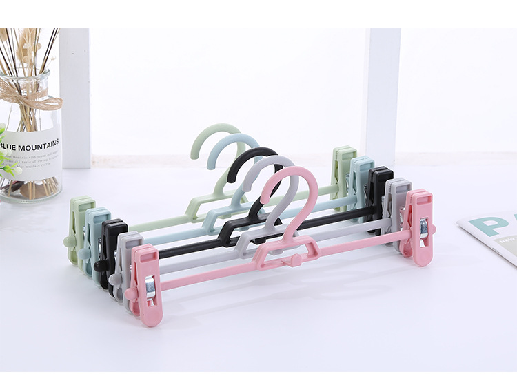 Anti-slip telescopic plastic trouser rack for storage, multi-functional adult trouser clips, Nordic color home seamless trouser rack factory direct sales pic 14