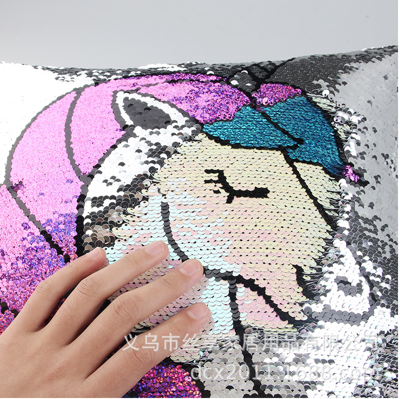 Customized double-sided color positioning embroidered sequin unicorn throw pillows sofa cushions flip print decorative items pic 19