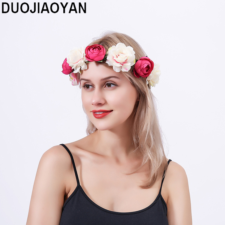 Realistic garland headwear, fabric rose flower bride garland, forest-themed super fairy vacation photography, hair accessory pic 20