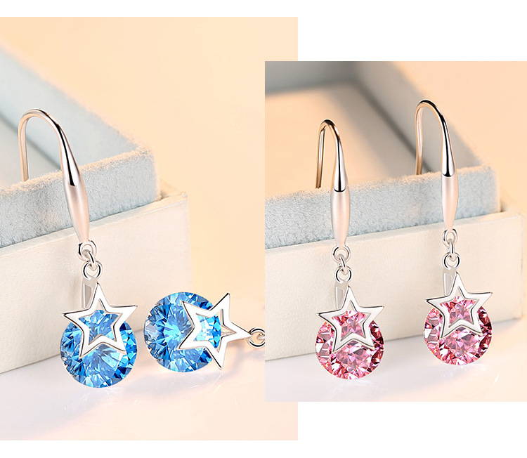 韩版镀银五角星星锆石长款耳环女五角星水钻流苏耳环简约水晶饰品详情14