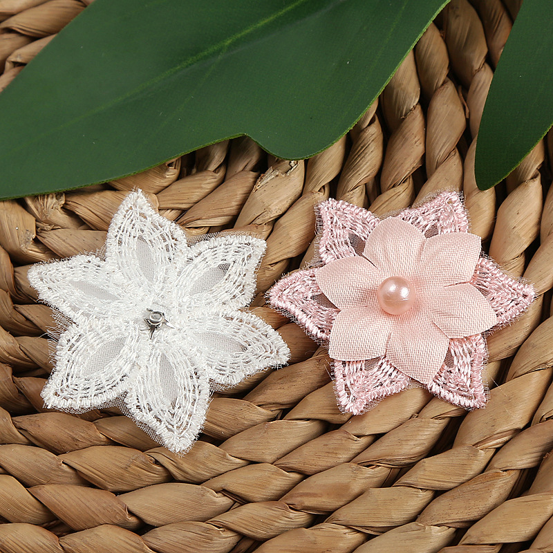Six-color double-layer beaded lace flower DIY clothing accessories, wedding dress lace polyester headwear, organza flower pic 13