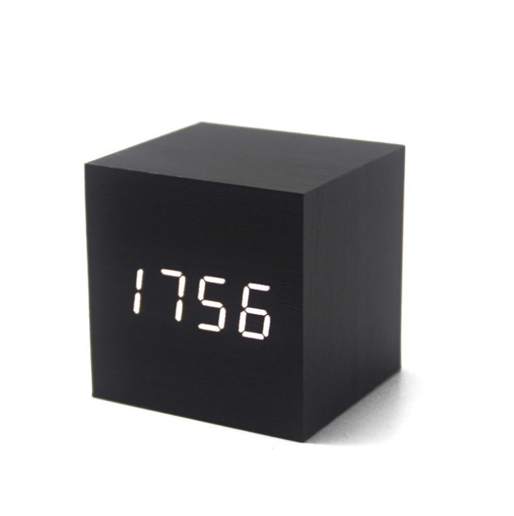 LED creative voice-controlled digital electronic alarm clock, silent student night light bedside square cute wooden clock pic 18