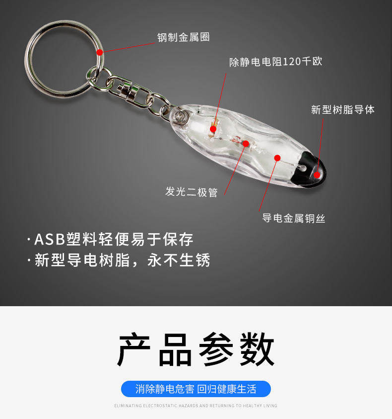 汽车树脂防静电钥匙扣静电消除器静电宝车用静电棒静电祛除静电链详情6
