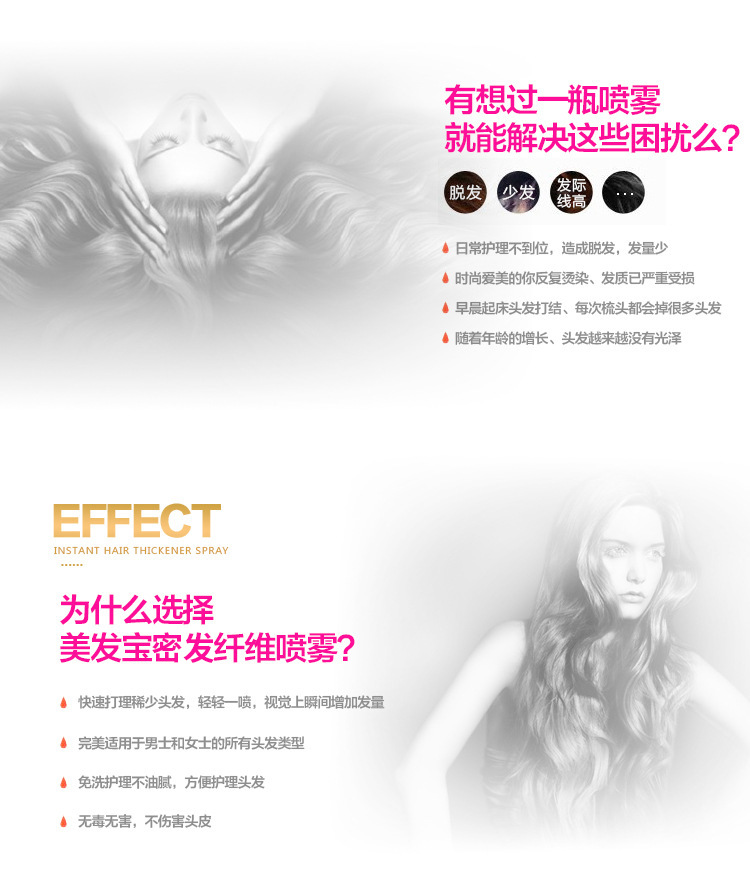 Disposable fiber hair replacement spray, hair density spray, popular black hair thinning, hair density spray manufacturer wholesale pic 1