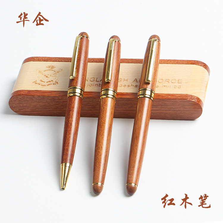 酸枝木礼品钢笔套装签字笔商务办公旅游纪念用笔红魁宝花梨木钢笔详情12