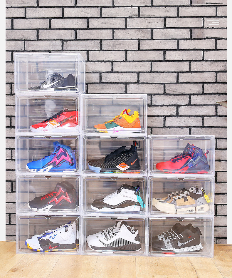 Transparent shoe box, dust-proof shoe cabinet, side-opening magnetic basketball flap storage, shoe rack, large acrylic wholesale storage box pic 3