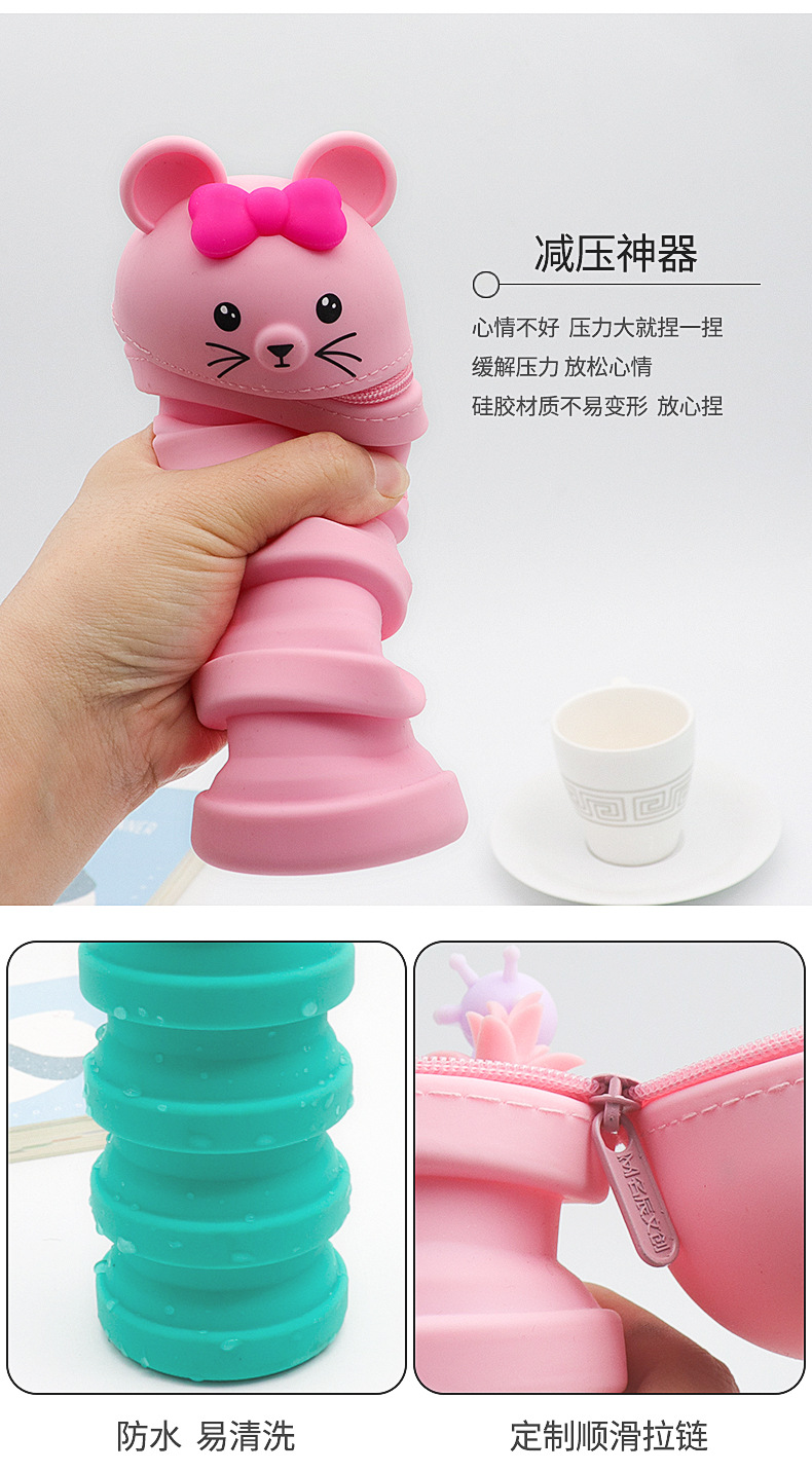 Silicone pressure-reducing telescopic pen holder storage bag, storage bucket, cute and super cute desktop stationery for the Year of the Rat, wholesale pen creativity pic 11