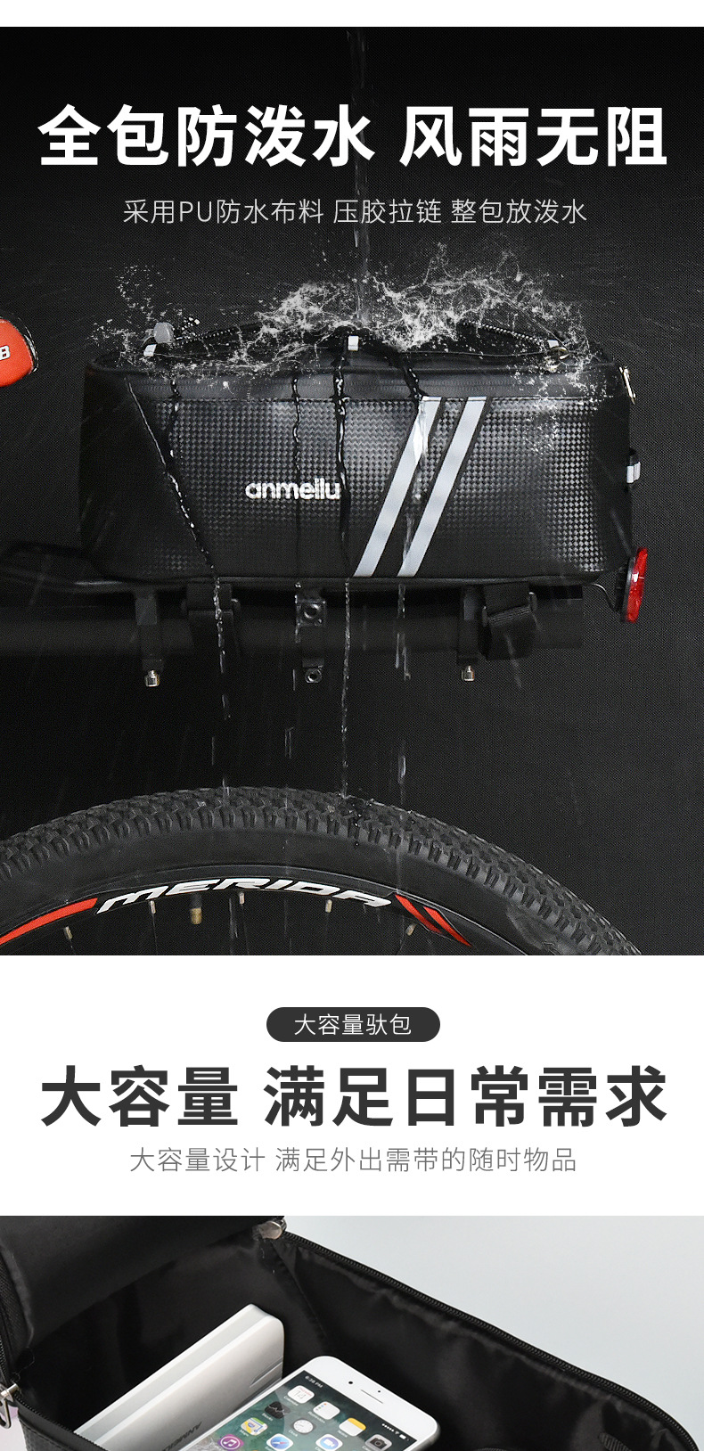 代驾车尾包电动储物袋山地车货架包骑行包后驮包自行车包装备配件详情4