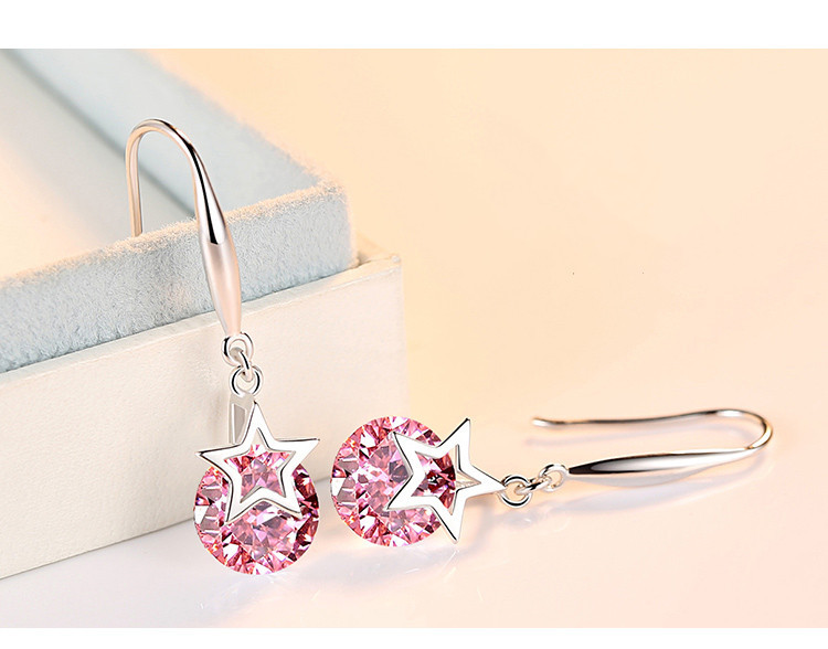韩版镀银五角星星锆石长款耳环女五角星水钻流苏耳环简约水晶饰品详情15