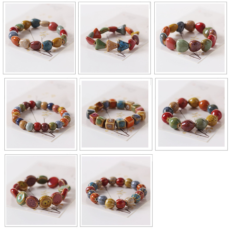 Wholesale Jingdezhen ceramic jewelry, new fashionable flower glaze bead bracelets, multi-color casual ethnic style student bracelets pic 7