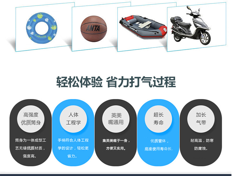 自行车打气筒高压家用电动摩托车篮球汽车便携打汽筒充气筒充气泵详情4