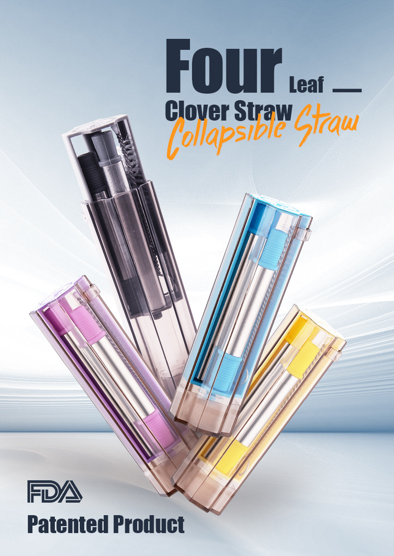 Mutual release of new four-leaf Clover 304 stainless steel straw sets, folding straws, Amazon detachable telescopic straws pic 5