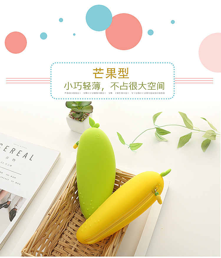 Mango silicone zipper pen case, large-capacity creative simulation fruit pen case, cute and personalized student stationery bag pic 4