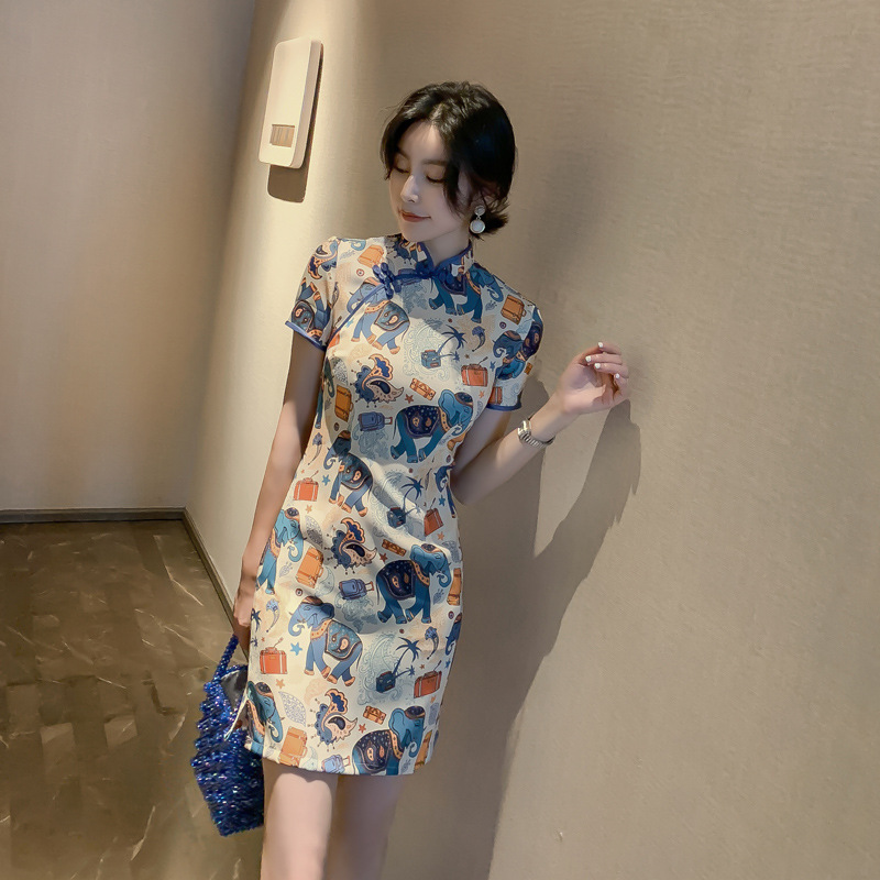 2025 Summer New Style improved traditional Chinese style short artistic cartoon retro playful girl cheongsam dress 1991 pic 13