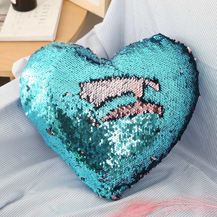 Double-sided flip-top heart-shaped sequined throw pillow, wedding sequin embroidery cushion, cross-border DTY positioning, AB side decorative throw pillow quilt pic 28