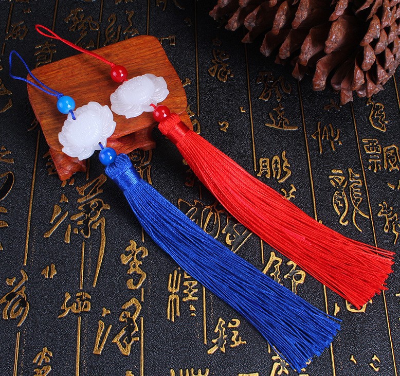 Fan tassels, white jade lotus tassels, three lives and three worlds, ten miles of peach blossoms, fan pendant, white jade lotus tassels pic 15