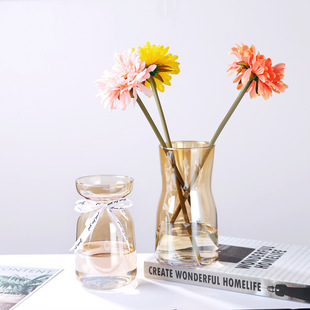Creative European-style glass vases, transparent hydroponic bottles, flower arrangement vases, living room ornaments, fresh and colorful origami vases pic 26