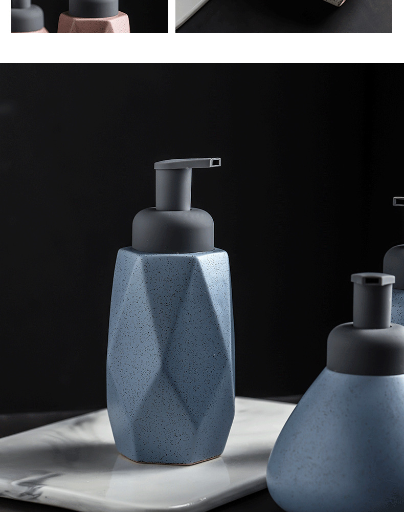 Hotel bathroom ceramic lotion bottle, three-piece set, bathroom supplies, body wash bottle, portioning bottle, press-type foaming bottle pic 6