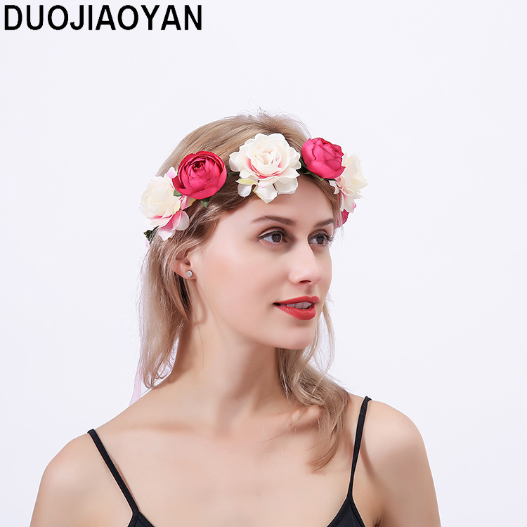 Realistic garland headwear, fabric rose flower bride garland, forest-themed super fairy vacation photography, hair accessory pic 19