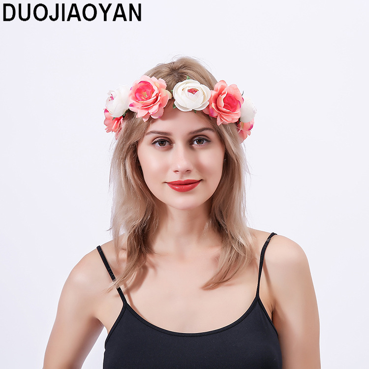 Realistic garland headwear, fabric rose flower bride garland, forest-themed super fairy vacation photography, hair accessory pic 18