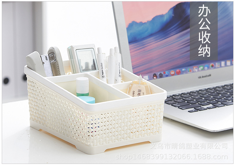 Imitation rattan weaving storage box, cosmetics and skin care products desktop storage box, living room stationery creative storage box, pen holder pic 9