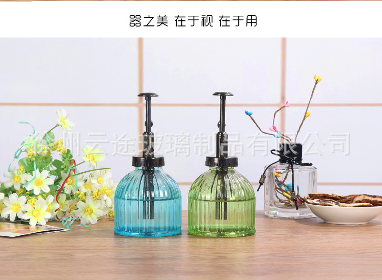 跨境玻璃竖纹小喷壶复古园艺洒水壶彩色浇水壶家居摆件厂家现货详情17