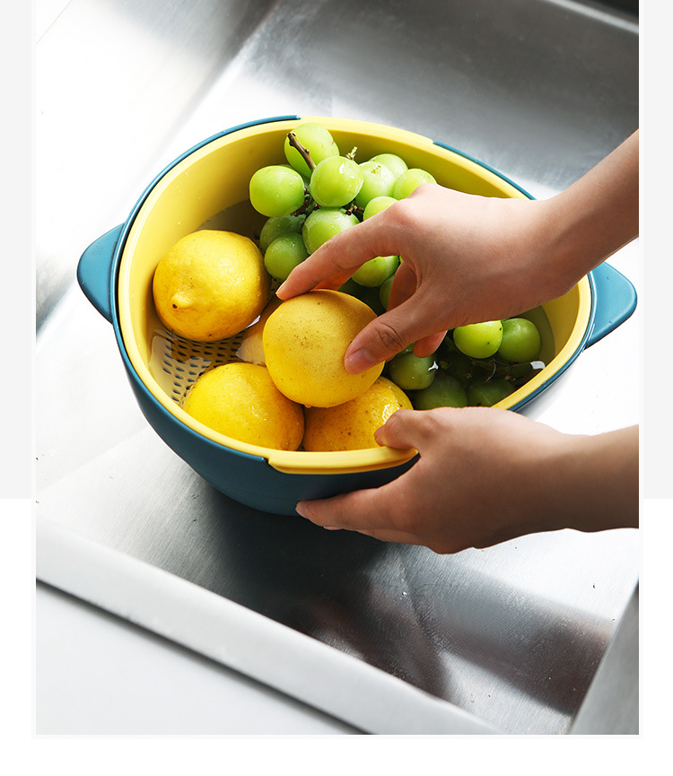 家用沥水篮厨房多用双层洗菜篮水果篮创意双色滤水篮零食收纳篮详情4